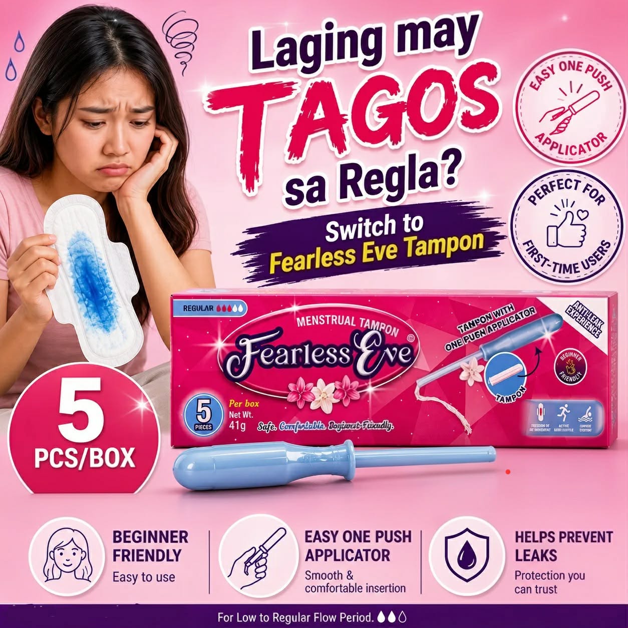 Fearless Eve Regular Flow Menstrual Tampon with Applicator (5pcs)