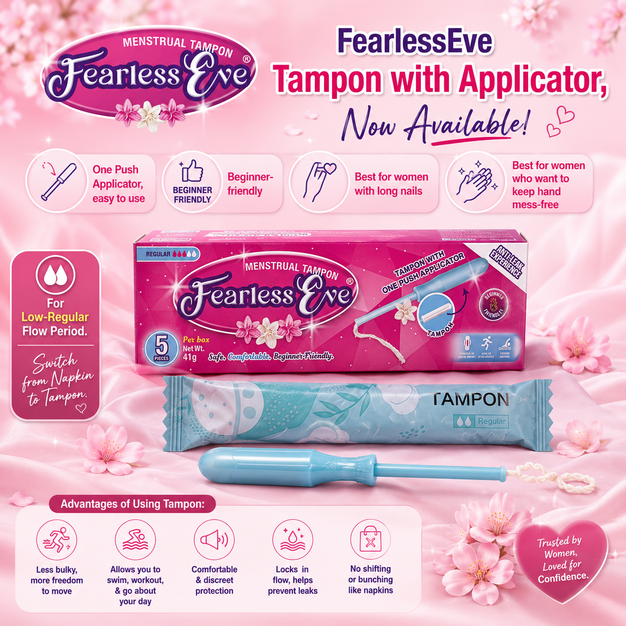 Fearless Eve Regular Flow Menstrual Tampon with Applicator (5pcs)